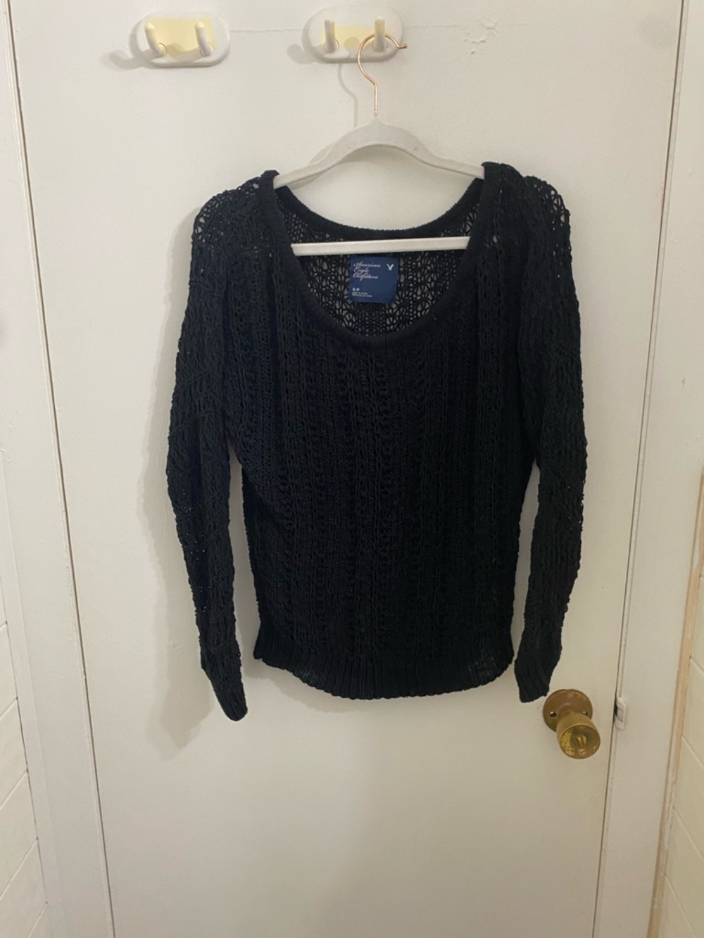 American Eagle Outfitters Black Open-Weave Scoop Neck Sweater